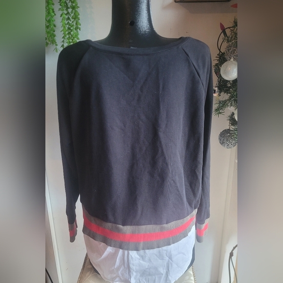 Stella and Dot Black Long Sleeve Top with Removable Faux Shirt Trim XL - Picture 6 of 7